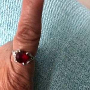 Red stone silver tone